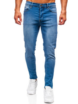 Niebieskie spodnie jeansowe męskie slim fit Denley 6595