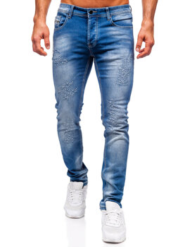 Niebieskie spodnie jeansowe męskie slim fit Denley MP0009B