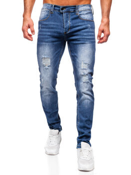 Niebieskie spodnie jeansowe męskie slim fit Denley MP0017B