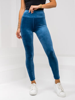 Niebieskie welurowe legginsy damskie Denley W5232