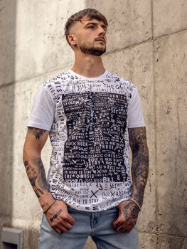 T-shirt męski z nadrukiem biały Bolf 1173A