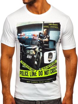 T-shirt męski z nadrukiem biały Denley 6298