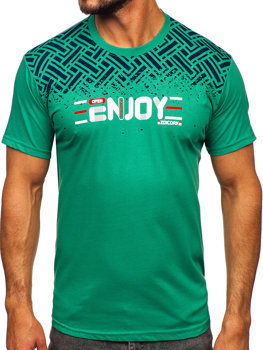 Zielony bawełniany t-shirt męski z nadrukiem Denley 14720